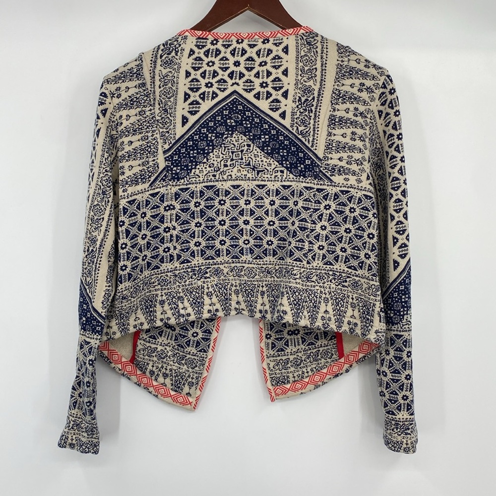 Lucky Lotus by Lucky Brand Open Front Cardigan Womens Sz Large Cream Blue Aztec - Picture 10 of 14